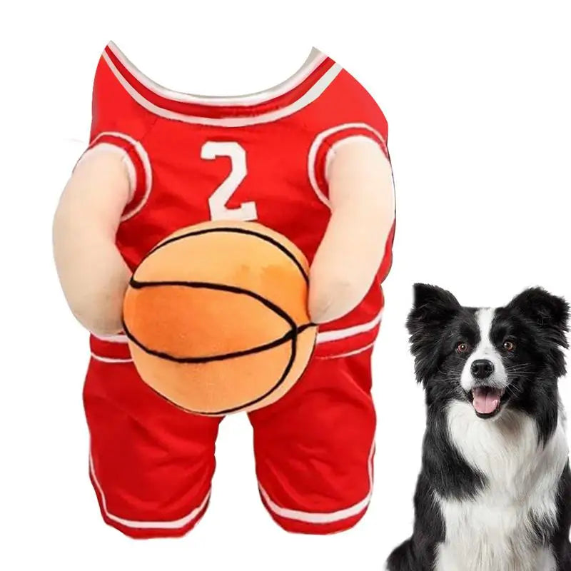 Basketball Player Pet Costume Dog Holding Basketball Clothing with Ball Breathable Halloween Cosplay Sports Clothes Cosplay