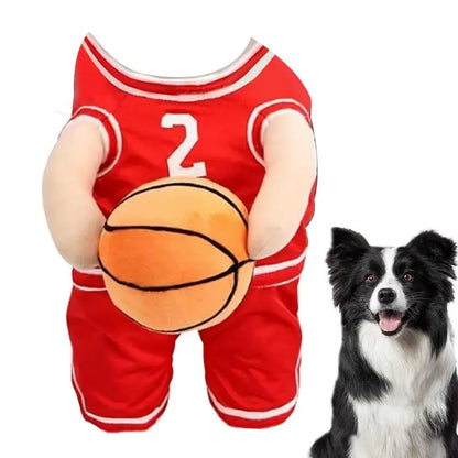 Basketball Player Pet Costume Dog Holding Basketball Clothing with Ball Breathable Halloween Cosplay Sports Clothes Cosplay
