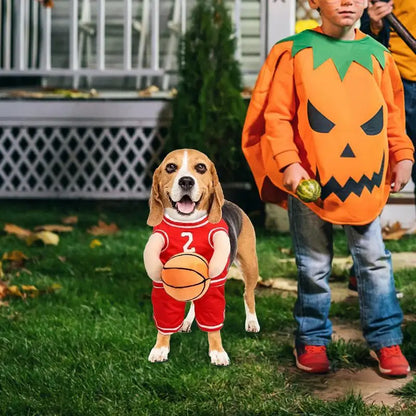 Basketball Player Pet Costume Dog Holding Basketball Clothing with Ball Breathable Halloween Cosplay Sports Clothes Cosplay