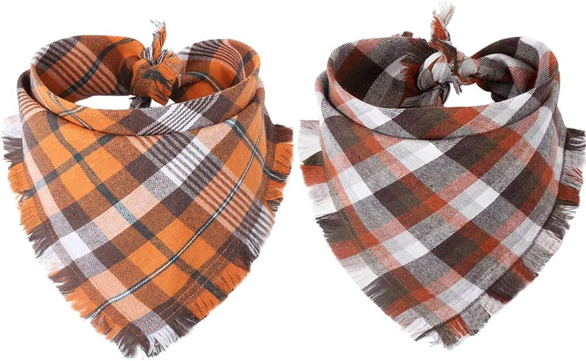 Fall Dog Bandana Autumn Thanksgiving Plaid Reversible Triangle Bibs Scarf Accessories for Dogs Pets | Accessories for Dogs Pets