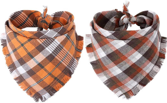 Fall Dog Bandana Autumn Thanksgiving Plaid Reversible Triangle Bibs Scarf Accessories for Dogs Pets | Accessories for Dogs Pets