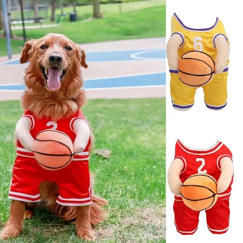 Basketball Player Pet Costume Dog Holding Basketball Clothing with Ball Breathable Halloween Cosplay Sports Clothes Cosplay