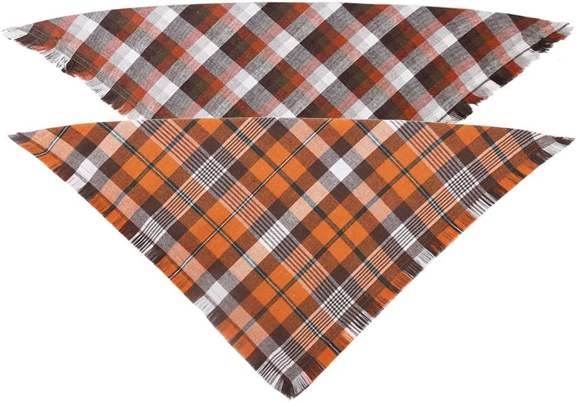 Fall Dog Bandana Autumn Thanksgiving Plaid Reversible Triangle Bibs Scarf Accessories for Dogs Pets | Accessories for Dogs Pets