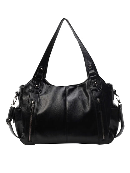 Retro Textured Tote Bag, Casual Handbag, Minimalist Crossbody Bag, Large Capacity Shoulder Bag with Zipper Pockets, Suitable for Commuting, Shopping & Daily Wear