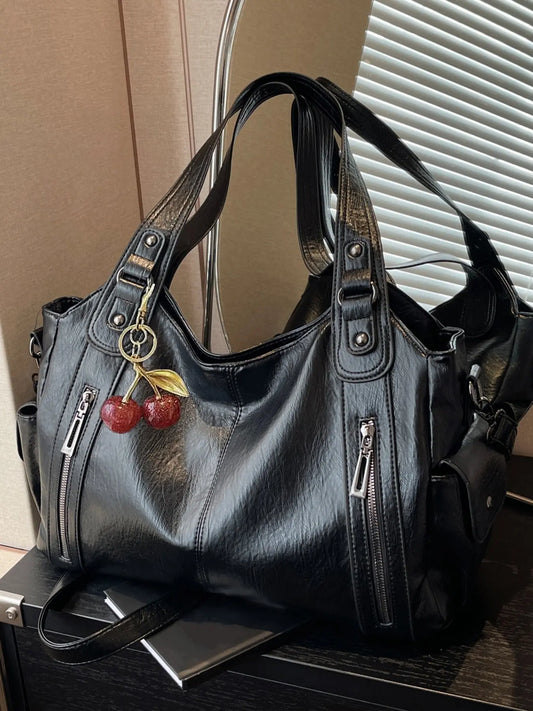 Retro Textured Tote Bag, Casual Handbag, Minimalist Crossbody Bag, Large Capacity Shoulder Bag with Zipper Pockets, Suitable for Commuting, Shopping & Daily Wear