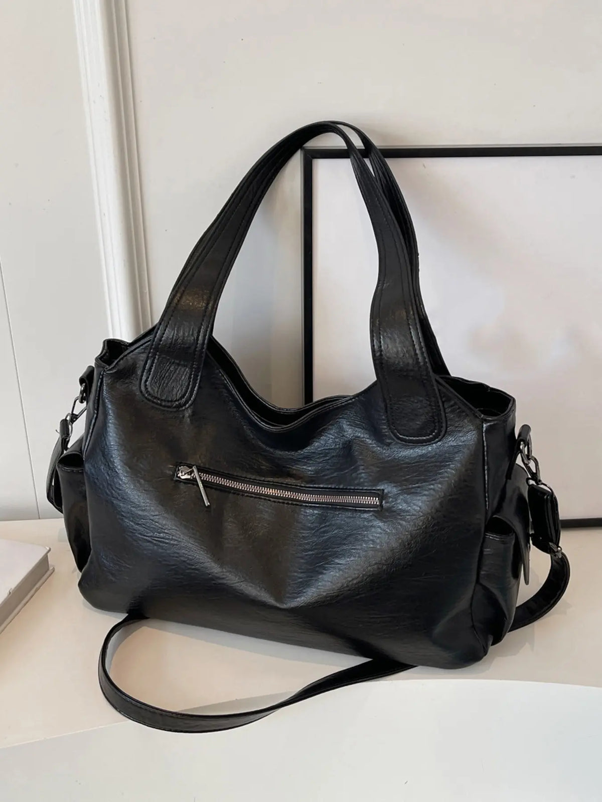 Retro Textured Tote Bag, Casual Handbag, Minimalist Crossbody Bag, Large Capacity Shoulder Bag with Zipper Pockets, Suitable for Commuting, Shopping & Daily Wear