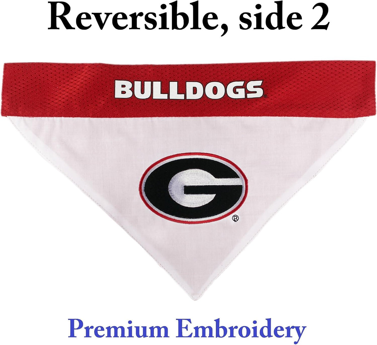 Collegiate Pet Accessories, Reversible Bandana, Georgia Bulldogs, Large/X-Large,Red/White